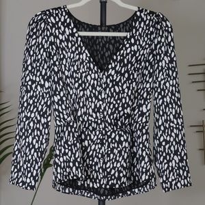 J. Crew V-cut Button-down Blouse Black and White